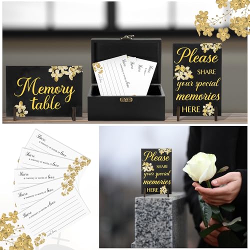 Image of Gilprop 112 Pcs Celebration of Life Memory Cards Set Share a Memory Cards with Box 2 Wood Sign with 4 Hold and 5 Pens, Sympathy Memorial Gifts Funeral Keepsake Decorations(Forget Me Not Flower)