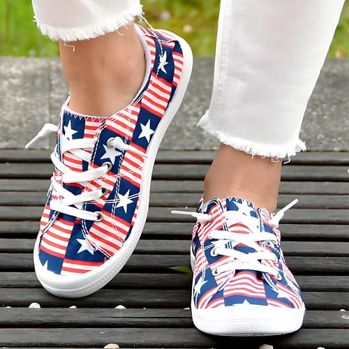 Women's American Flag Canvas Sneakers - Patriotic Star & Stripes Casual Lace-Up Shoes | Comfortable Breathable Everyday Walking Shoes​2