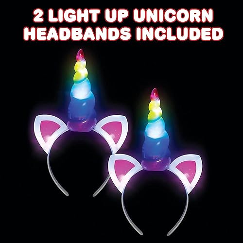 Miniatura 2 de ArtCreativity Diademas de unicornio arcoíris iluminadas para niñas, juego de 2, diadema de cumpleaños con cuerno intermitente, accesorios de