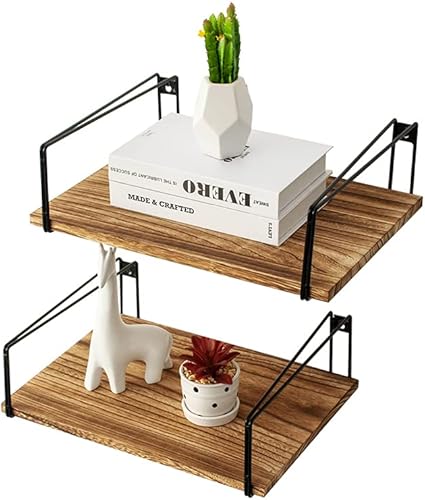 Coral Flower Juego de 2 estantes flotantes anchos, estantes de pared de madera rústica con gran capacidad para decoración de muchas habitaciones,