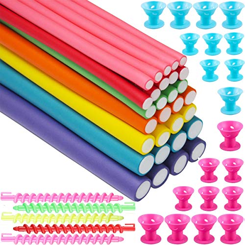 71PCS Soft Hair Curlers Rollers to Keep Hair Natural, Foam Rollers Silicone Curler Spiral Hair Rod Curl Hair Without Heat at Home