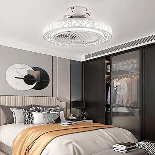 OUKANING Ceiling Fan with Light, LED Remote Control Stepless Dimming 3-Color Lighting Modes Invisible Acrylic Concealed Chandelier Metal Shell Semi Flush Mount Profile Fan (White) - Image 4