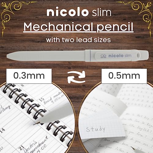 Sun-Star 2 In 1 Mechanical Pencil, 0.5 Mm & 0.3 Mm With Eraser, Drawing Writing Pen For Office Supplies, Powder Gray #TOP1