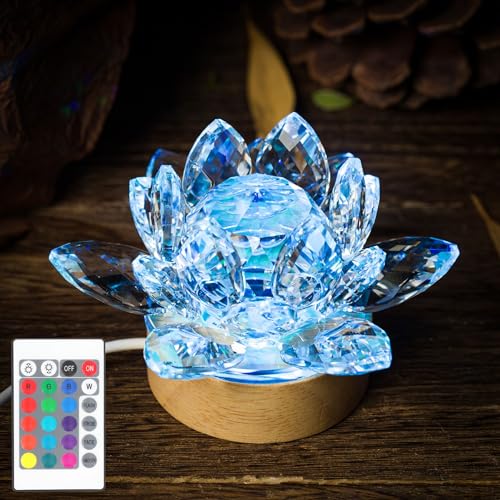 TENGFENG Crystal LED Lotus Light - Lotus Flower Lamp USB Powered 7 Color Change Crystal Flower Light Decoration Bedroom Table Bedside Night Light Ornament Great Gift Idea (Remote Control-New)