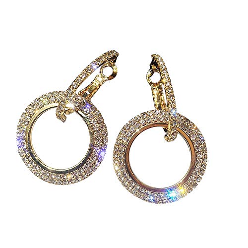 OHQ Boucles D'oreilles Pendantes Femme Populaire Strass Anneau D'Oreille D'Oreilles Autocollantes à Clips Aimant Pompons Clip Bts Boheme Bois Bleues Boules CréOles (Or)