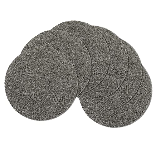 Image of SHACOS Round Braided Placemats Set of 6 Thick Woven Placemats Washable 15 inch Circle Place Mats Non Slip Table Mats for Dining Table, Gray White