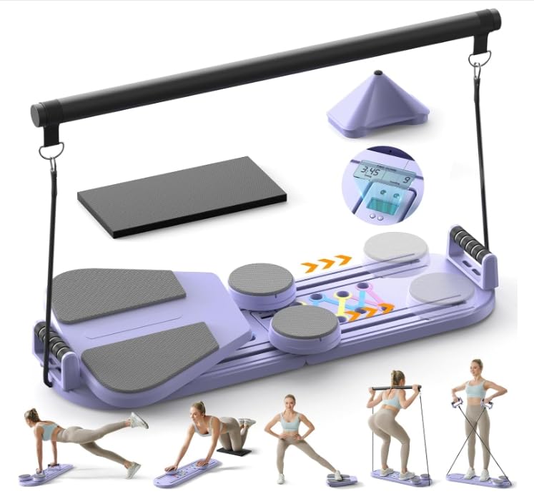 Pilates Board, Pilates Reformer Set, Multifunctional Abdominal Board, Ab Trainer Machine, Portable and Foldable Pilates Reformers Board, Pilates Core Home Workout Equipment for Women (Purple)