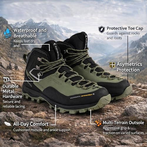 Image of Men Warm Waterproof Hiking Boots | Mid Ankle with Superior Grip | Boots | 3M Insulation | for Hiking Trails, Rugged Terrain | WH1106