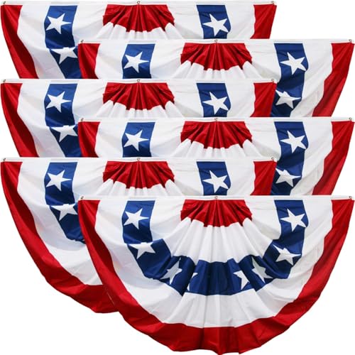 HOOSUN 4th of July Decorations American Flag Bunting for Outside Patriotic Fourth of July Bunting Memorial Day Decorations USA Pleated Fan Flag 1.5x3 FT Red White and Blue Buntings Banner 6 Pack