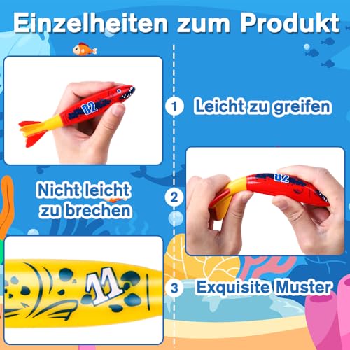 DTYDECLE 8 Stück Tauchen Spielzeug, Torpedo Spielzeug Schwimmbad Spielzeug für Kinder Sommer Unterwasserspiel und Tauchtraininng