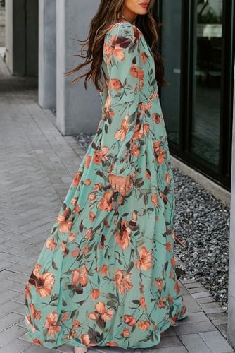 Image of BLENCOT Womens Casual Boho Floral Printed V Neck Long Sleeve Long Maxi Dress Spring Summer Dresses