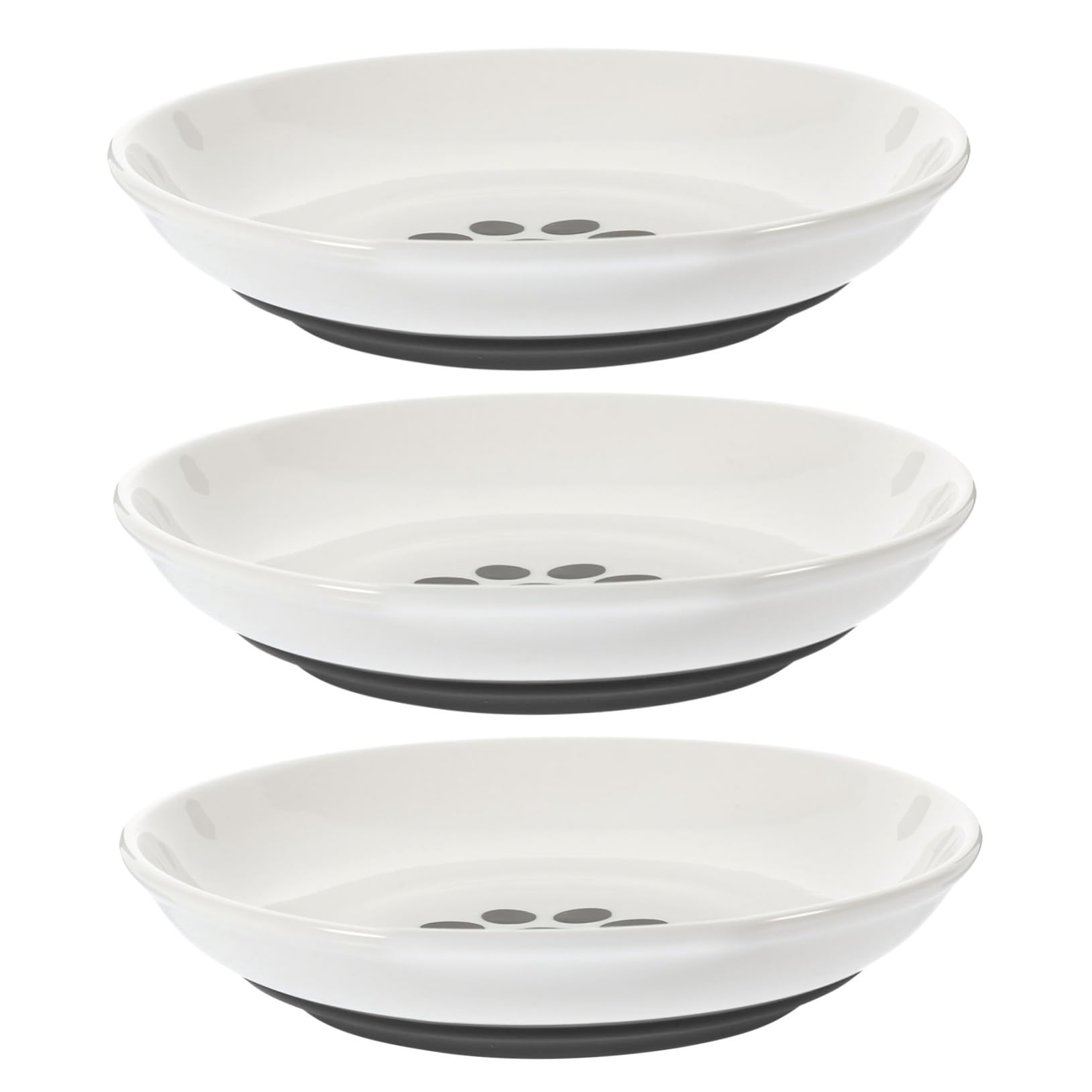 VANZACK Ciotola per Gatti in Ceramica, 3 Pezzi, Bassa e Ampia, Fondo Antiscivolo in Silicone, per Piccoli Gatti, Pappa e Acqua