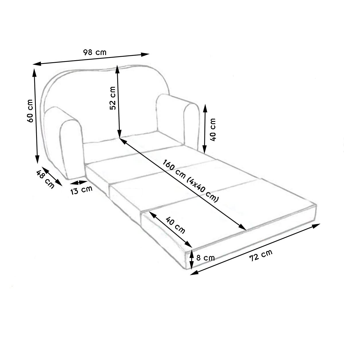 Mon Mobilier Design Nino Canapé Convertible lit pour Enfant avec Pouf et Coussin Oeko-TEX Montagnes Gris