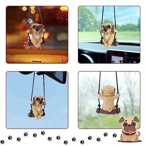 AutoZubehör zum Aufhängen, Auto Anhänger Mops Hund Swinging Auto-Spiegelaufhängung Car Accessories Auto Rückspiegel Nette Innen Dekoration Hänge Ornament Spiegel Charms Zubehör Lustige Geschenke