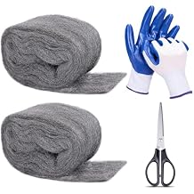 2Pack Steel Wool for Mice Control 3.2" x10.5 ft Wool, Gap Filler for Home & Garage, DIY Bundle with Gloves & Scissors
