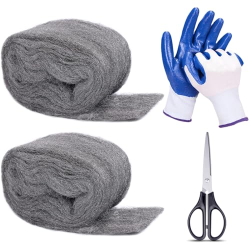 Apalie 2Pack Steel Wool for Mice Control 3.2" x10.5 ft Wool, Gap Filler for Home & Garage, DIY Bundle with Gloves & Scissors