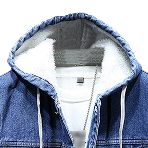 Men's Fleece Hoodie Jean Jacket Sherpa Lined Denim Hood Jackets Casual Slim Fit Trucker Cowboy Coat3