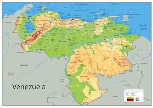 Affiche physique du Venezuela – 58,4 x 41,9 cm – Papier laminé
