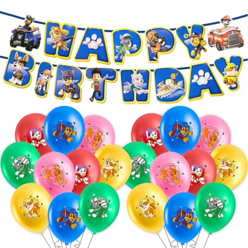 21Pcs Dog Party Decorations Happy Birthday Decorations Theme Happy Birthday Banner Latex Balloons Kids Birthday Party Decorations Party Decorations Supply for Boys and Girls