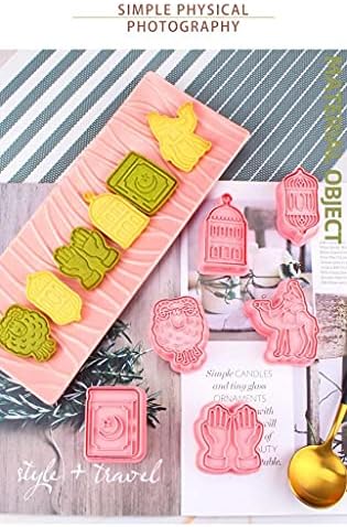 Acewen 6Pcs Eid Cookie Cutters Eid Biscuit Mould Baby Shower Cookie Cutters Ramadan 3D Cookie Cutters Mini Biscuit Mold with 60Pcs FREE Stickers for Graduation Party Supplies