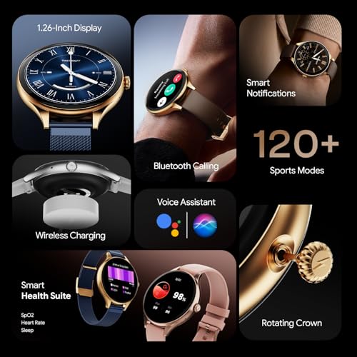 Image of Fire-Boltt Phoenix Air Smart Watch 1.26 inch Round Display, Rotating Button, Wireless Charging, Ultra Lightweight Metal Body, Bluetooth Calling, Smartwatch with Silicone & Mesh Steel Straps Carbon Black