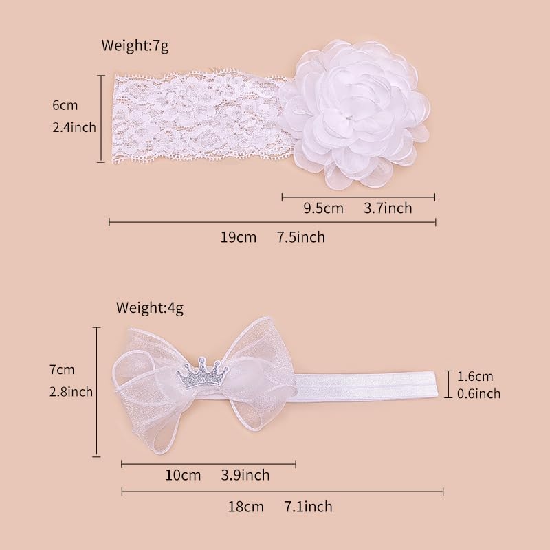 White Lace Christening Headband for Baby Girl Soft Cotton Flower Baptism Toddler Elastic Hairband Bow Newborn Infant Hair Accessories for Birthday Party (White 3, Standard size) - Image 6