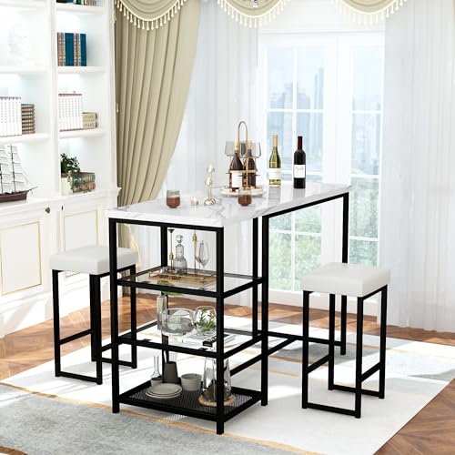 Awqmdiningtablesetfor2kitchenislandwithseatingbartablesetwithstoragefauxmarblekitchentableandchairssetwith2stoolsforsmallspacediningroomkitchenblackwhite Urban Country Home Decor Awqm dining table set for 2 kitchen island with seating bar table set with storage faux marble kitchen table and chairs set with 2 stools for small space dining room kitchen blackwhite urban country home decor