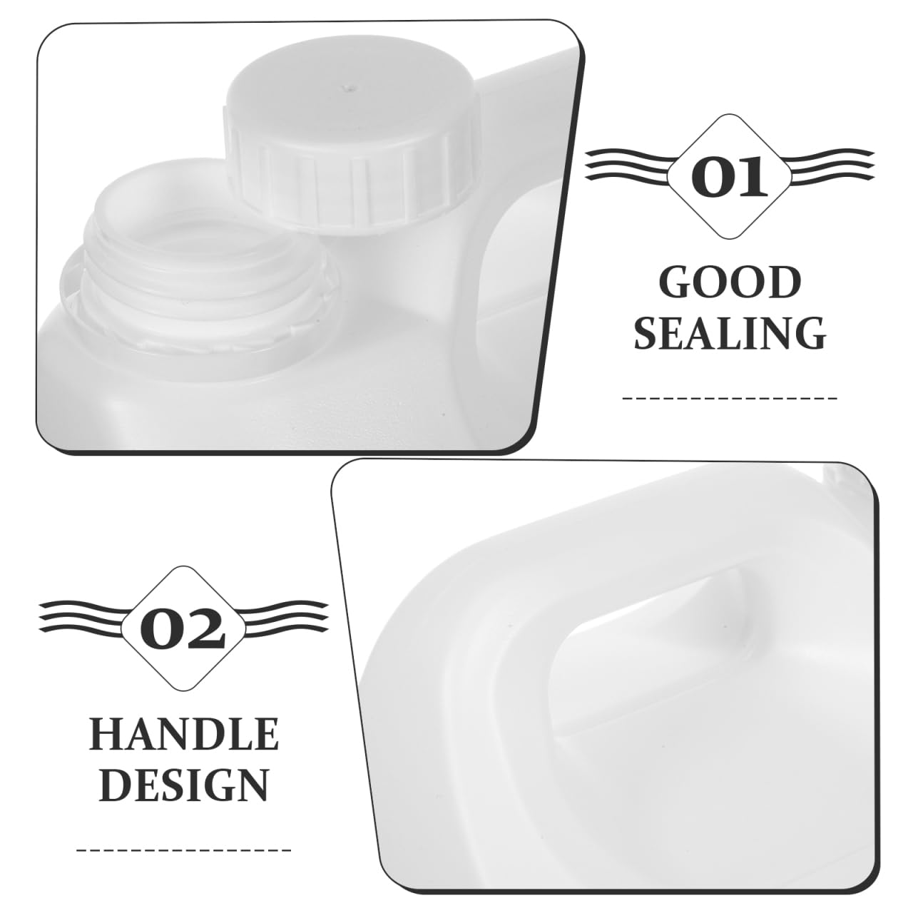 Brocca vuota in plastica HDPE da 5 l, con coperchi ermetici, contenitore per acqua, uso domestico e commerciale, contenitori per acqua, saponi, detersivi, liquidi, bianco