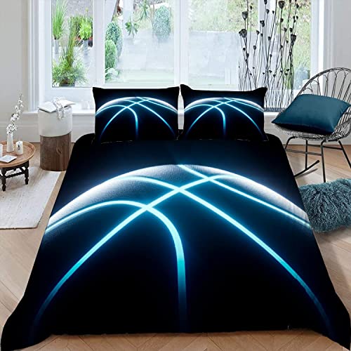 MOUPL Sets de Housse de Couette en Microfibre 200x200 cm Enfant Garçon Fille 2 Personnes avec Fermeture Éclair 3D Jeunesse Sport Basket Parure de Lit 3 Pièces avec 2 Taies d'oreiller 65x65 Cover