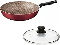 Frigideira Funda Loreto Antiaderente Com Tampa de Vidro Vermelho 24 Cm