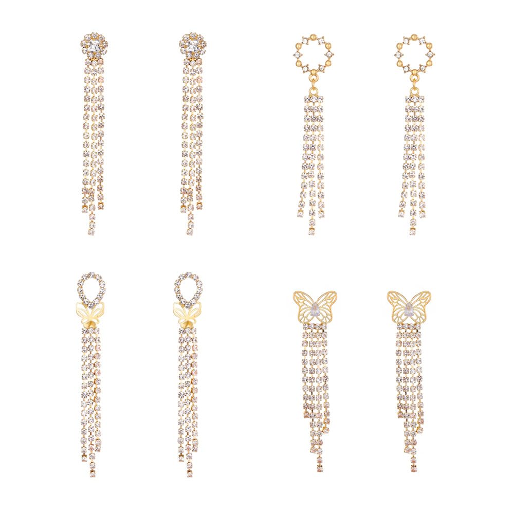 TOFBSJuego de Pendientes Mujer Pendientes de Borla 4 Pares Pendientes Colgantes Mujer Joyería Largos Dorados Regalo de Cumple