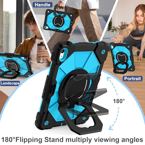 Image of Scnioy Case for iPad (A16) 11th Generation 11 Inch (2025) / iPad 10th Generation Case 10.9 Inch (2022) with 360 Rotating Stand Screen Protector Pen Holder Shoulder Strap, Black Blue