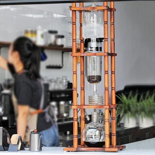 Cold Brew Drip Tower with Adjustable Water Flow,Cold Brew Drip Tower - 3000ml Iced Coffee Maker, Wooden & Glass Cold Dripper Pot for Smooth Cold Brew Coffee, Perfect for Summer Refreshment,