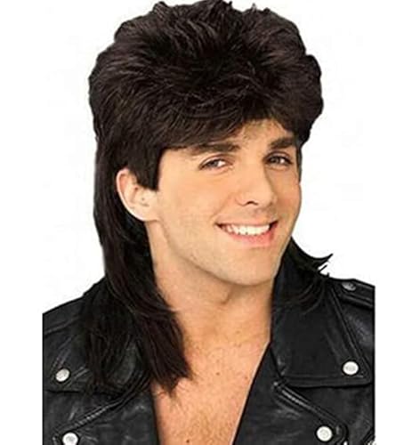 Swiking Mens Mullet Wig Black Retro 70S 80S Disco Rocker Curly Punk Fancy Party Halloween Cosplay Costume Replacement Wigs Unisex Full Wigs For Women(Black) #TOP2