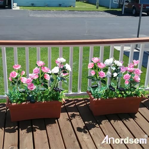 Image of Anordsem Solar Garden Lights Outdoor: 20 Waterproof Fabric Roses 4 Pack - White LED Flower Decorations for Yard Patio Path Cemetery Grave - Mother's Day Gift for Her Women Mom Wife