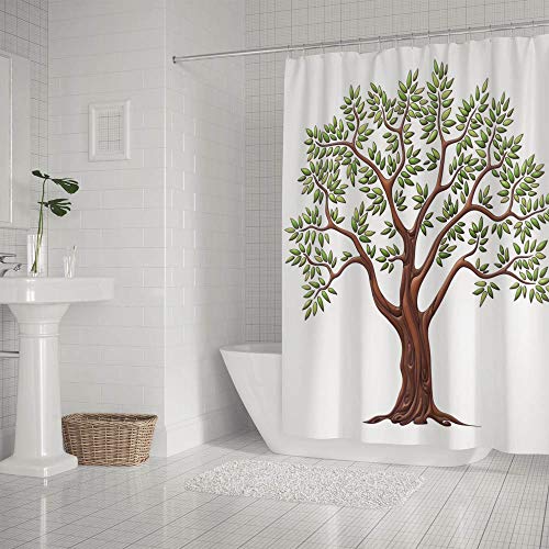 Rideau de douche feuilles d'olivier polyester blanc 180x150cm - 3