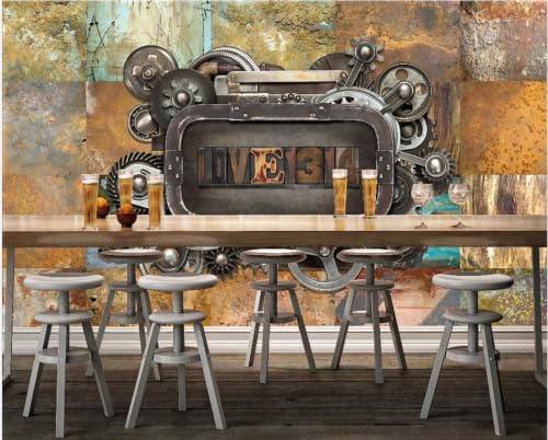 Papier Peint Rétro à Engrenage pour une Ambiance Bistrot Industriel Unique - 3