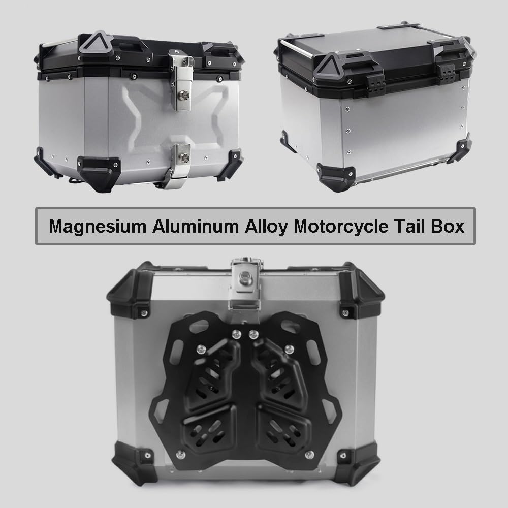 Scatola per moto in alluminio, resistente, per scooter con caschi, ideale per moto, dimensioni: 55 l, 65 l