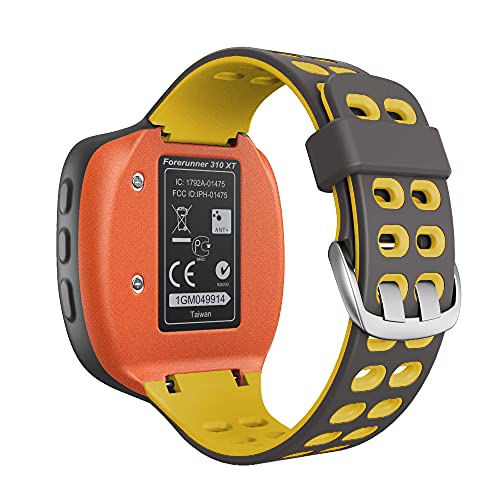 KINOEHOO Correas para relojes Compatible con Garmin Forerunner 310XT Pulseras de repuesto.Correas para relojesde silicona.(Gris claro + amarillo)