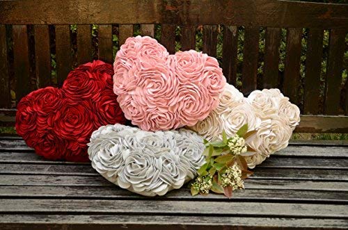 Jwh 3D Flower Throw Pillow Covers Decorative Heart Shaped Cushion Valentines Day Accent Pillow Case Handmade Pillowcase Romantic For Girls Couch Bed Bedroom 14X16 Inch Light Grey #TOP5
