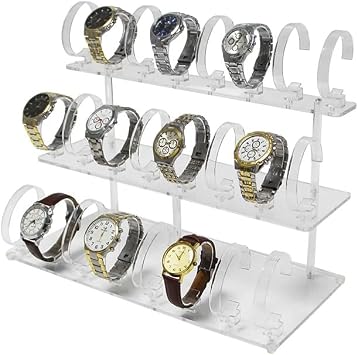 B&NN Clear Acrylic Watch Display Stand Jewelry Bracelet Display Stands Rack Holder Showcase for Home or Store Usage,Transparent CLEAR, 3-tier Bracelet holder