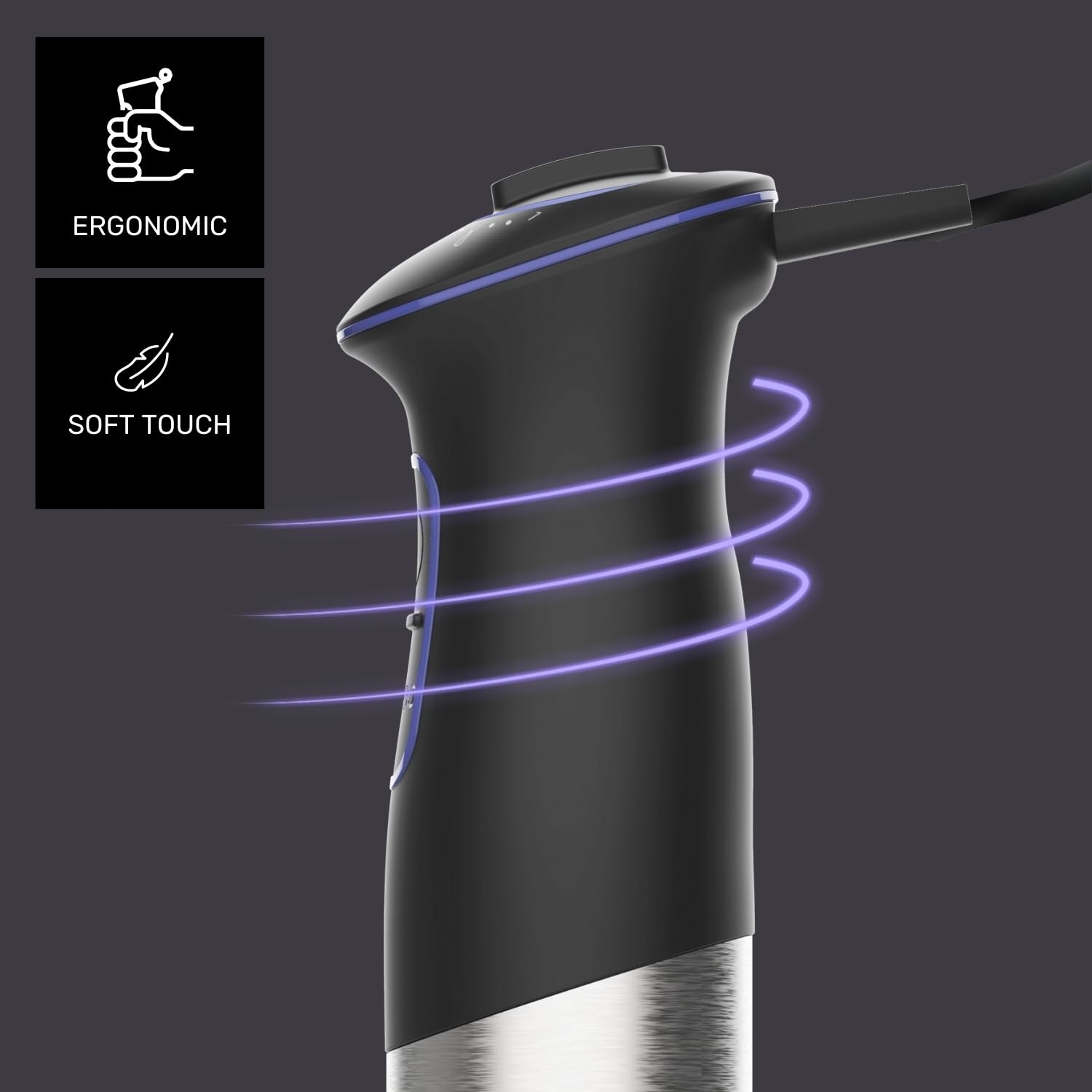 Taurus Blender ręczny 1000W | 20 poziomów prędkości | funkcja turbo | 4 ostrza ze stali nierdzewnej | ergonomiczna konstrukcja miękka w dotyku | ochrona przed zachlapaniem | akcesoria | stal nierdzewna | elektryczny | plastik, srebrny/czarny