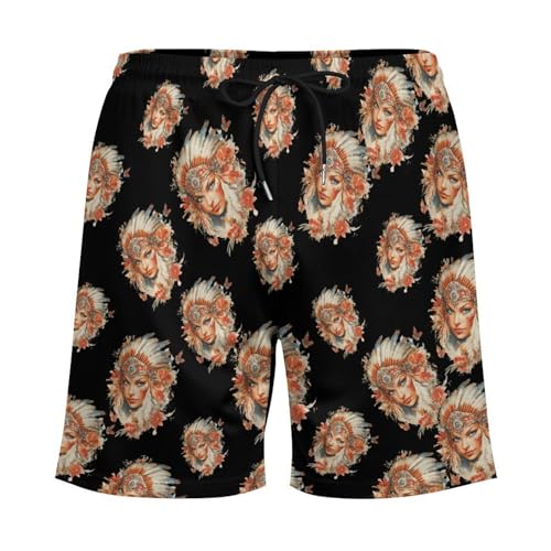 Indians Women Butterflies Mens Swim Trunks Swimming Board Shorts with Compression Liner Summer Beach Bottom3