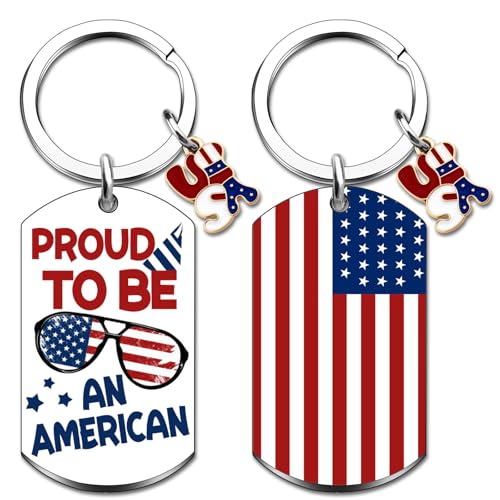 American Flag Keychain Proud To Be An American 4th of