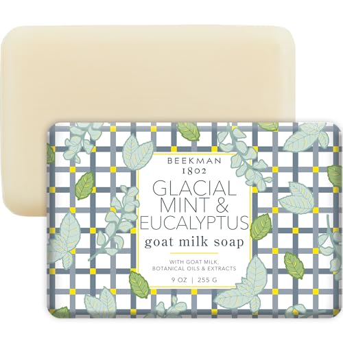 Image of Beekman 1802 Goat Milk Soap - Moisturizing Hand & Body Soap Bar with Shea Butter & Botanical Oils, Triple-Milled, Non-Drying, Made for Sensitive Skin, Glacial Mint & Eucalyptus 9 oz