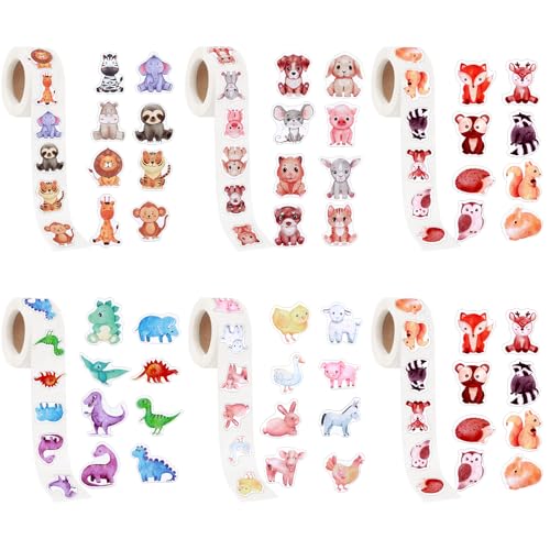 3000 Piezas Pegatinas animales para niños, stickers decorativos infantiles, calcomanías alegres, adhesivos en rollo, 2.5 cm con 48 diseños variados y divertidos