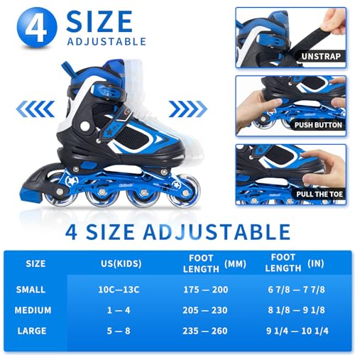 Image of Nattork Blade Roller for Boys Adjustable Inline Skates with Light Up Wheel for Kids Youth Childrens Outdoor & Indoor Ages 6-12 6 7 8 9 Beginners Blue