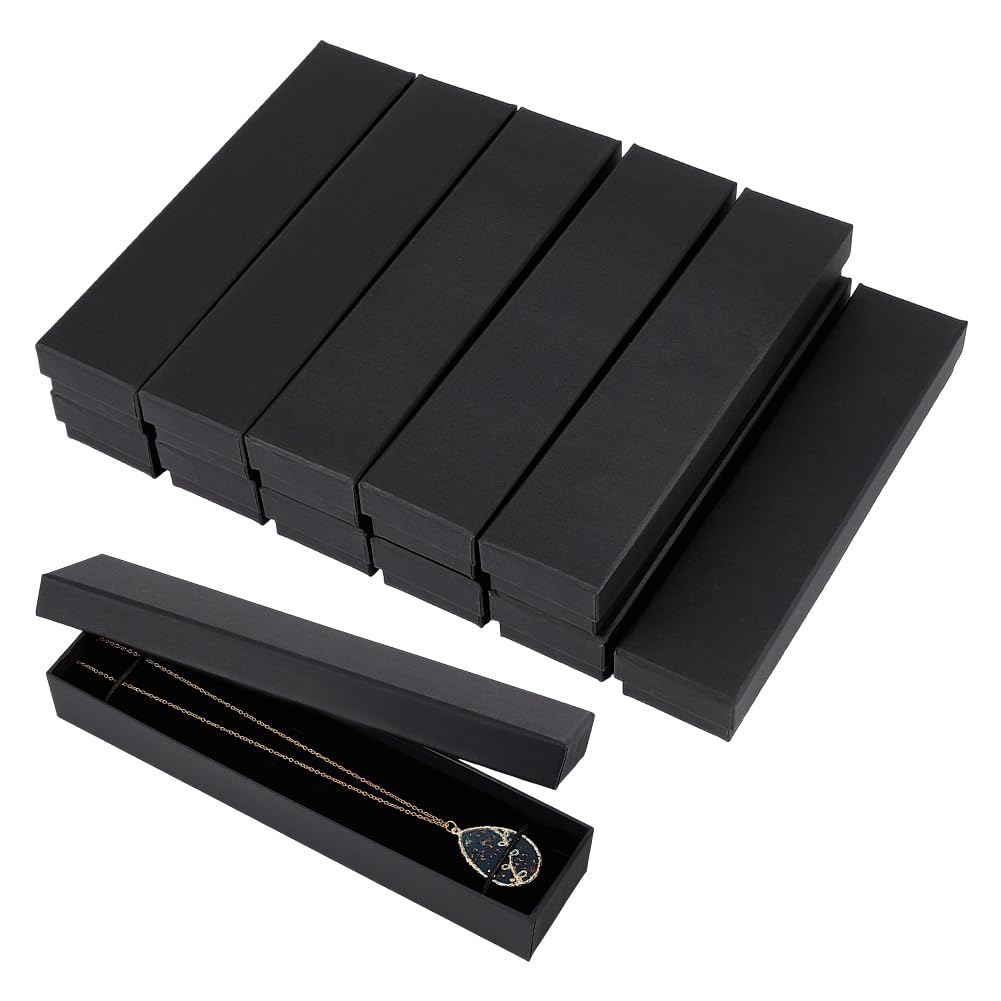 BENECREAT Lot de 12 boîtes à bijoux rectangulaires en carton avec intérieur en velours pour mariage, fête d'anniversaire, remise de diplôme, anniversaire de mariage Noir 23,9 x 5,6 x 3,6 cm