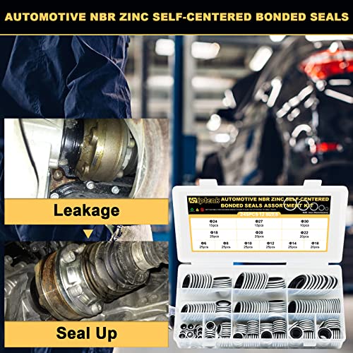 Siptenk S-TH-XJ-004 245 Pcs Automotive Self-Centered Bonded Sealing Gasket Assortment Zinc-Plated Metal Nbr Dowty Sealing Washers O Ring Kit Set 12 Sizes M6 M8 M10 M12 M14 M16 M18 M20 M22 M24 M27 M30 thumb #3