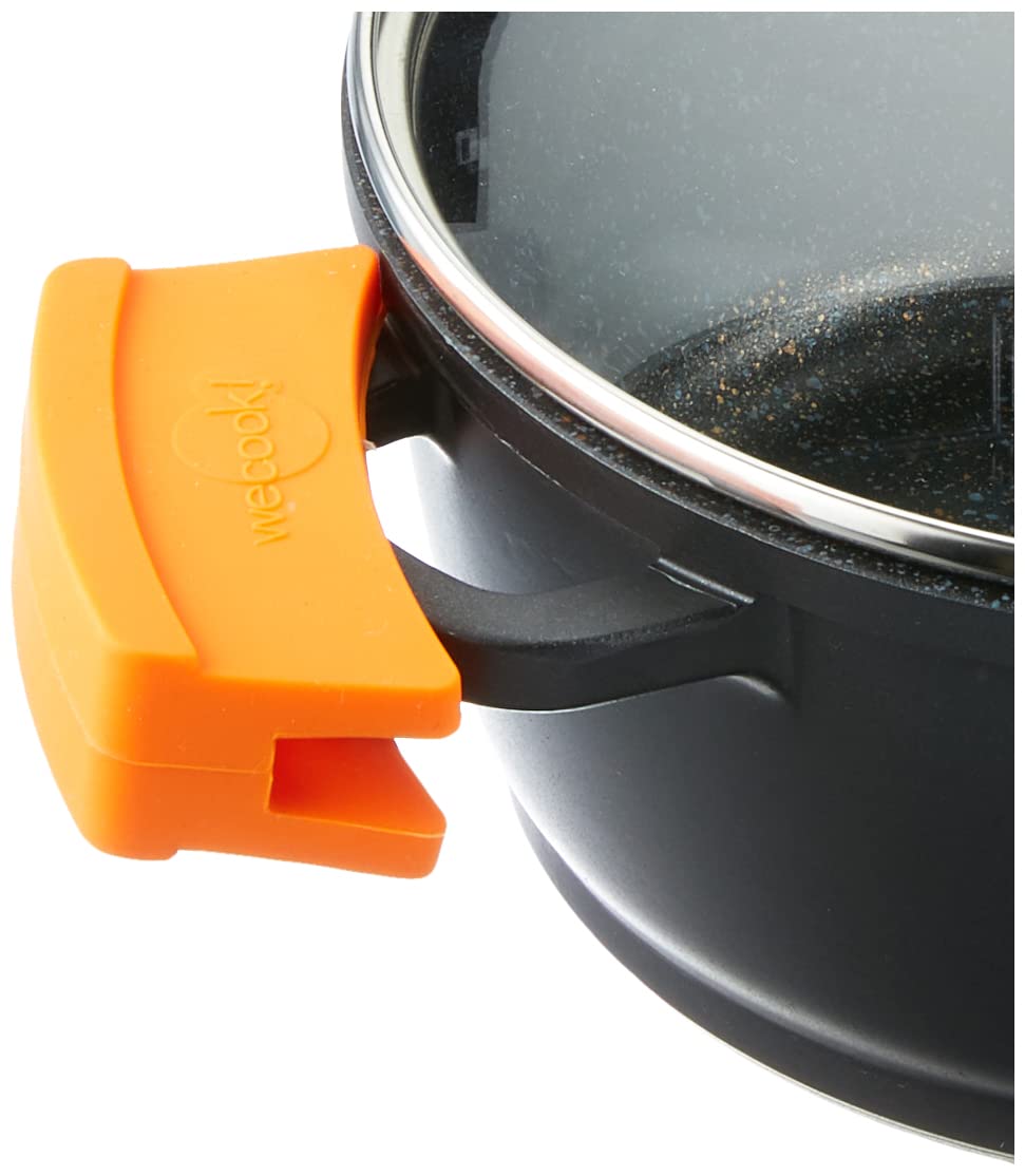 WECOOK! Ecochef Titanio Casseruola Alta, Induzione, Coperchio di Vetro 20cm, Antiaderente QUANTANIUM Ecologico senza PFOA, Alluminio Fuso 5mm Spessore, Maniglie in Silicone, Vitroceramica, Forno